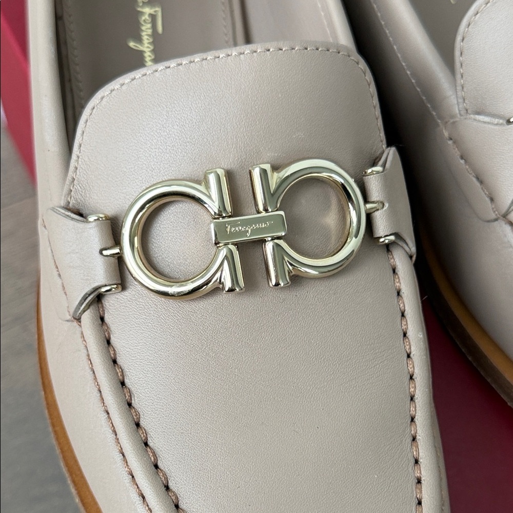 Salvatore Ferragamo Tan Loafers with Gold Accents - Picture 5 of 8